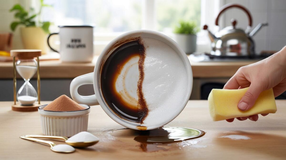 Your stained mugs gone in 15 minutes: can 2 spoons of bicarbonate erase 98% of coffee marks?